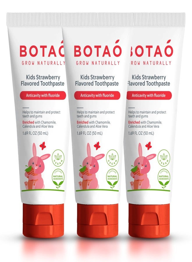 BOTAO Kids Toothpaste | Natural Strawberry Flavored Anticavity Fluoride Toothpaste Maximum Cavity Protection| EWG Verified, Vegan, SLS Free, Safe to Swallow, Aloe Vera (3Pack) - Image 1